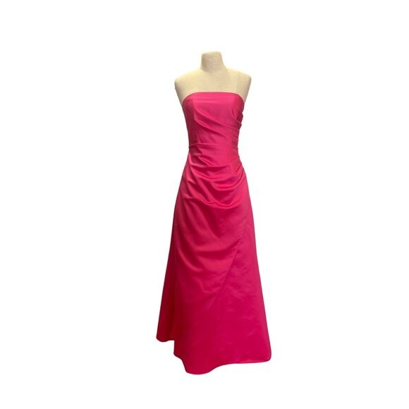 Urban Girl Nites Strapless Pink Satin A-Line Gown With Ruched Bodice Side Drape - Picture 1 of 11